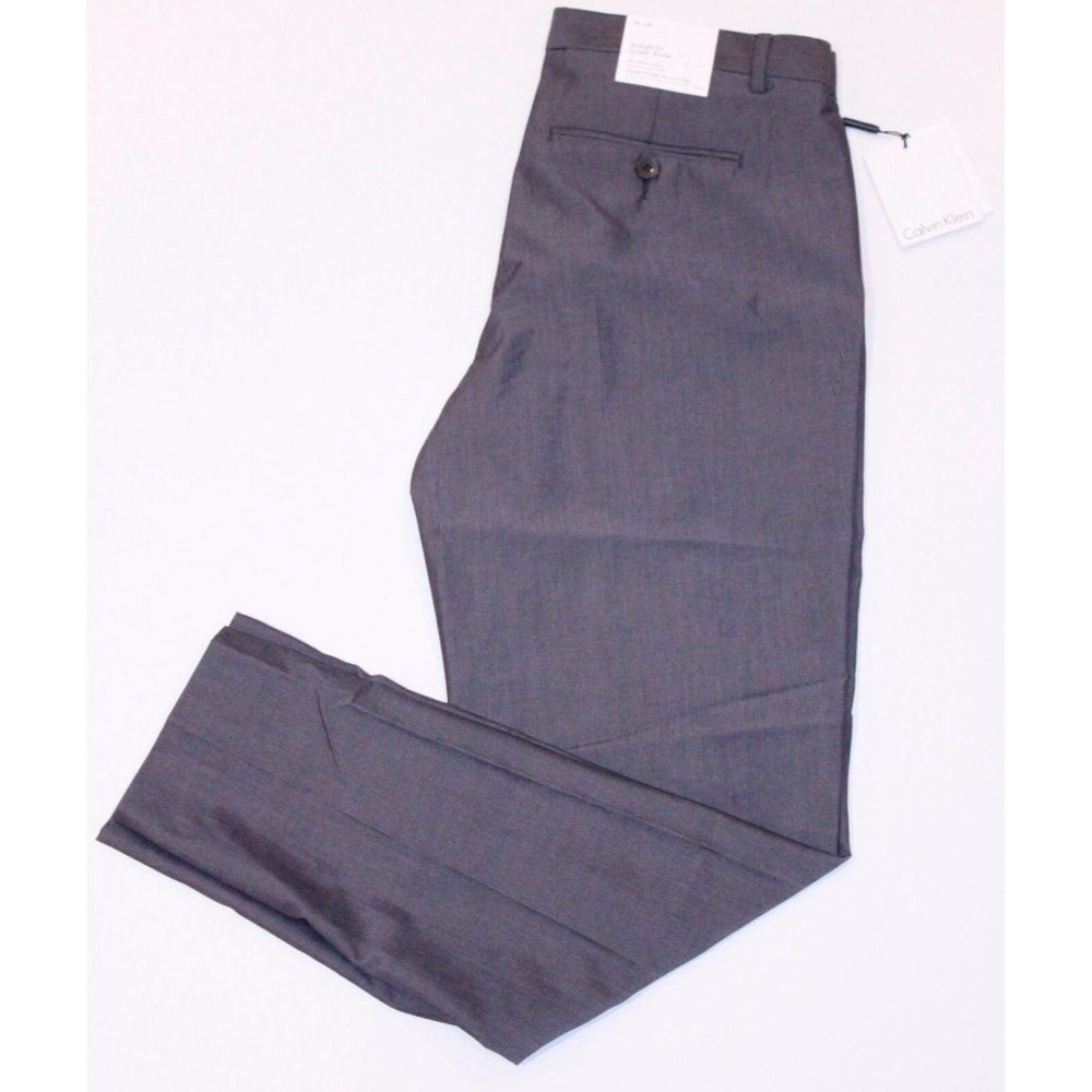 CALVIN KLEIN CK Lightly STRIPED Grey DRESS PANTS Straight FIT Sea Glass 30 x 30